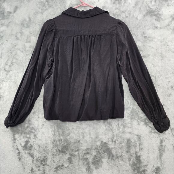 Levi's Top Women M Black Viscose Collared Puffy  Long Sleeves Ruffle Cuffs Flowy - Picture 5 of 13